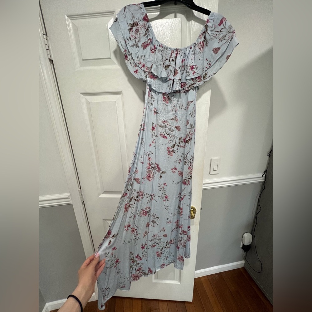 Zara Floral Maxi Dress - Light Blue and Pink